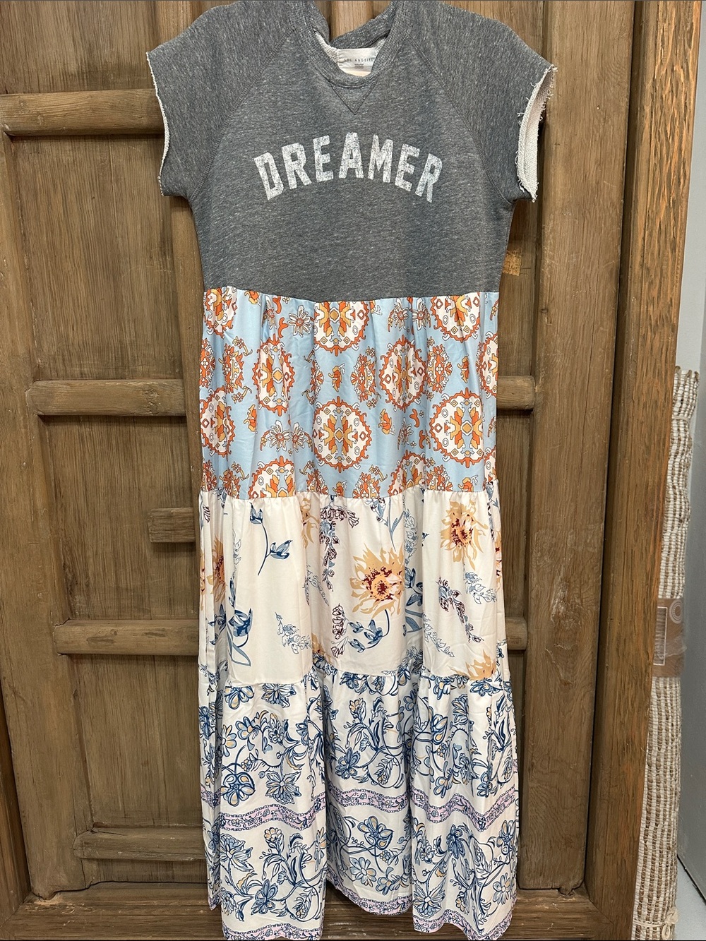 Dreamer Grey Short-Sleeve Tiered Floral maxi dress